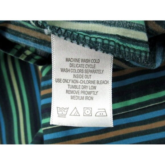 Vintage Roamans Shirt Womens Large Green Blue Striped Long Sleeve Button Down - Picture 14 of 14